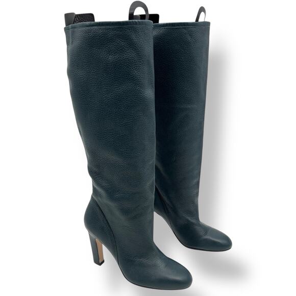 Stuart Weitzman Charlie Leather Knee-High Heeled Boots Women's 6.5 Green EUC - Picture 1 of 15